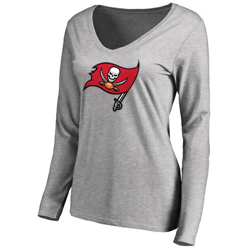 NFL Women's Tampa Bay Buccaneers Ash Primary Team Logo Slim Fit Long Sleeve T-Shirt